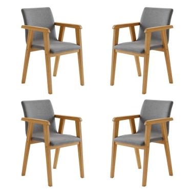Imagem de Kit 4 Cadeiras com Braço para Sala de Jantar Pés Madeira Maciça Flora Cinamomo/ Prata