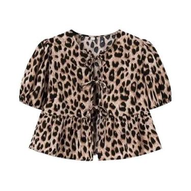 Imagem de Blusa Branca E Preta Com Babados, Manga Bufante E Detalhes Franzidos P