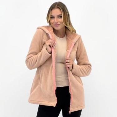Imagem de Casaco Rosa Bella Médio em Soft com Capuz Feminino-Feminino
