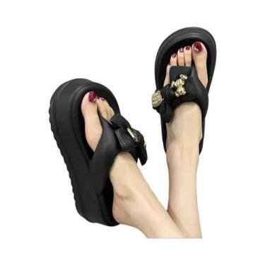 Imagem de Chinelos Femininos com Salto Alto e Laço Fofo - Sola Grossa em EVA - C