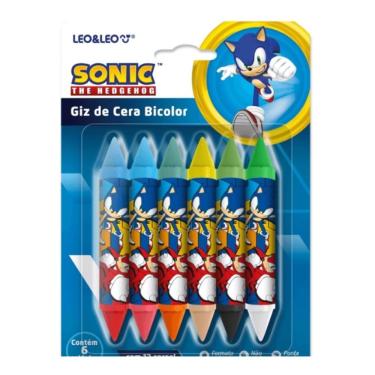 Imagem de Giz de Cera Bicolor Leonora Sonic com Cores Vibrantes e Duradouras 12 Unidades para Uso Escolar