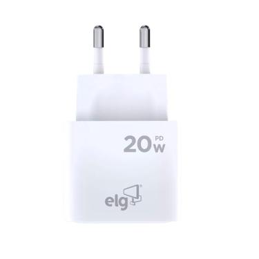 Imagem de ELG, WCPD, Carregador de Parede Universal, 1 Porta USB Tipo-C, Potência 20W, Power Delivery 3A, Compatível com Dispositivos Apple e Android, Bivolt, Branco
