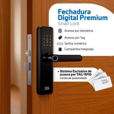 Imagem de Fechadura Digital Biométrica Papaiz SL150 Embutir Touch Senha Cartão R