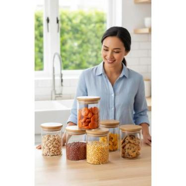 Imagem de Kit 6 Potes Vidro Herméticos Bambu: Frescor e Estilo - Congratulations
