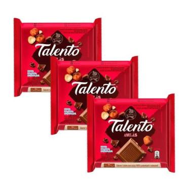 Imagem de Kit 3 Barra de Chocolate Garoto Talento 85g Avelãs (vermelho)