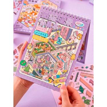 Imagem de Caderno Livro Adesivo 3D Mini Mundo Cenários com Pinça Fofo - - Klizz,