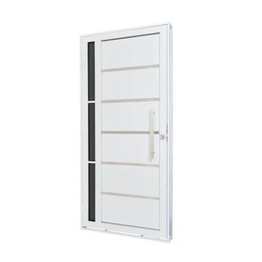 Imagem de Porta de Aço Lambri 215x100cm com Friso e Puxador Inox Lateral Vidro F