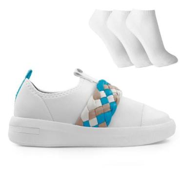 Imagem de Tênis Vizzano Slip On Feminino + 3 Pares de Meias, 35, Branco, Azul