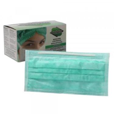 Imagem de KIT Máscara Descartável De Proteção Facial Tripla Verde 50 Unidades - 