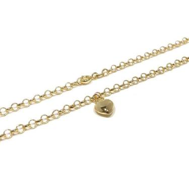 Imagem de Tornozeleira de Ouro 18k Portuguesa Com Berloque Pingente Coração Elo 