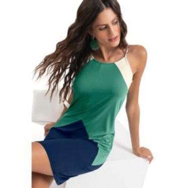 Imagem de Vestido Feminino Tricolor de Alça em Viscose Rovitex, Verde, G