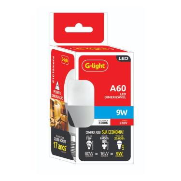 Imagem de Lâmpada LED A60 9W 6500K Dimerizável Luz Branca 220V Econômica G-Light