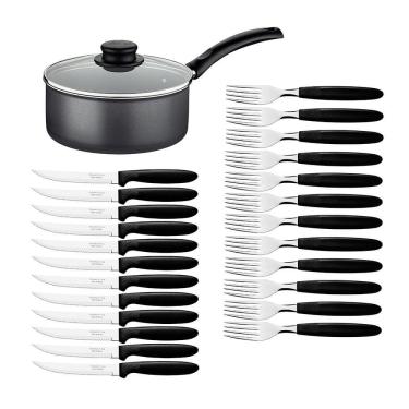Imagem de Kit Panela Turim Alumínio Chumbo Antiaderente 1,4L com Garfos e Facas Ipanema 24 Peças Tramontina