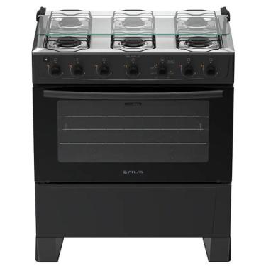 Imagem de Fogão Atlas Milão 6 Bocas Automático Mesa de Inox 82 Litros, Preto, Bi