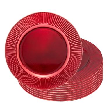 Imagem de Jogo 10 Sousplat Redondo Primer de Plástico Acabamento Texturizado para Mesa Vermelho 33CM Lyor