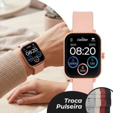 Imagem de Smartwatch Feminino Rosa Fashion Condor Kit com 5 Pulseiras