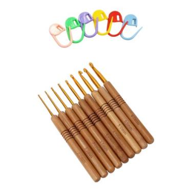 Imagem de Kit 9 Agulhas Crochê Bambu Com 6 Marcadores - Good Home