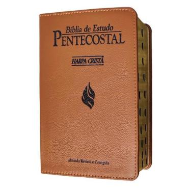 Imagem de Biblia de estudo pentecostal  arc  capa de couro legítimo caramelo  ha