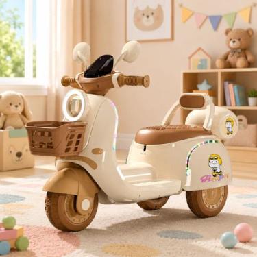 Imagem de Moto Elétrica Retrô Infantil com Luz e Música - Brinq Kids, Bege