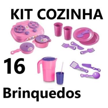 Kit Cozinha Infantil Jogo de Panela Fogão Comida Prato 23pç