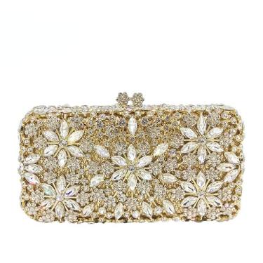 Imagem de Bolsa feminina de flocos de neve para noite de casamento flor de cristal bolsa clutch caixa de festa bolsa de strass, Ouro e prata, Mini