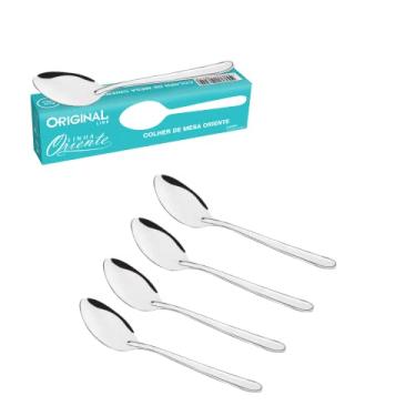 Imagem de Kit 12 Colher Talher Aço Inox Mesa Sopa Buffet Restaurante 18cm Prateada