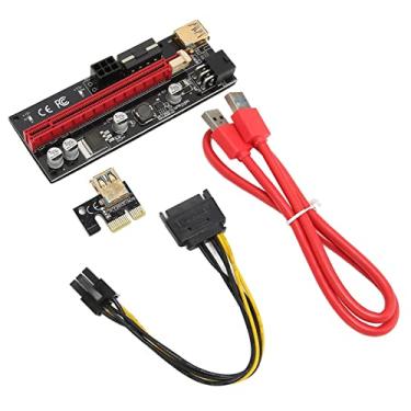 Imagem de Shanbor Placa de vídeo de mineração PCIe Riser, 4 capacitores sólidos PCIE 1X a 16X cartão riser para 8 para 10 para Win7 Red line