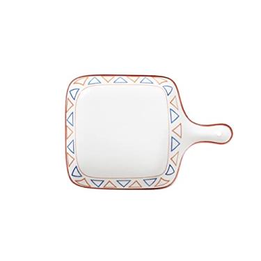 Imagem de GUIPAIHAI Prato de cerâmica com alça única para jantar, utensílios de mesa para café da manhã, arroz, bandeja de sobremesa, pratos profundos criativos (cor: B)