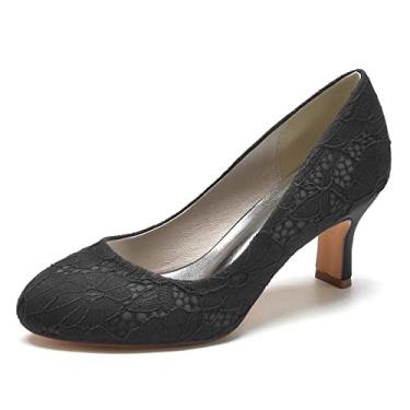 Imagem de Ślubne buty ślubne dla kobiet czółenka Koronkowe buty na wysokim obcasie Okrągłe buty dla druhny 36-43,Black,6 UK/39 EU