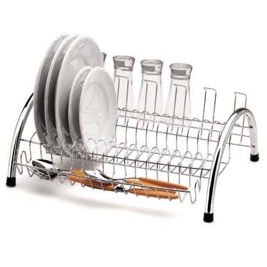 Imagem de Escorredor de Pratos Arthi Fantastik c/ Porta Copos e Porta Talheres - Cromado