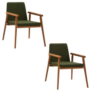 Imagem de Kit 2 Cadeiras Decorativa Sala De Jantar Sidnei Veludo Verde - Gran Belo