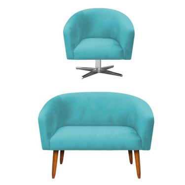Imagem de Kit 1 Namoradeira 2L e 1 Poltrona Giratória Azul Turquesa