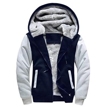 Imagem de Camiseta masculina de lã para treinamento de inverno com capuz e camiseta de lã com zíper cheio casacos grossos de lã quente para homens M-G4