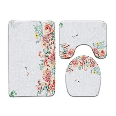 Imagem de Tapete de banho de flores roxas 3 peças conjunto planta floral tapete de banheiro decoração de banheira tapete antiderrapante produtos de banheiro, 907x, 3 pcs tapetes, 400mmx600mm
