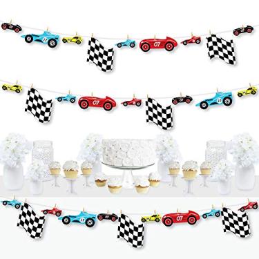 Imagem de Big Dot of Happiness Let's Go Racing - Carro de corrida - Decoração de festa de aniversário de carro de corrida ou chá de bebê DIY - Faixa de guirlanda de prendedores de roupa - 44 peças