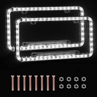 Imagem de eing Moldura de placa de carro Auto 12 V 54 LED cor acrílica placa de licença capa, 2 unidades, luz branca