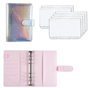 Imagem de Envelope A6 Pasta Planejador de Orçamento Caderno Folha Capa Dourada Pasta 6 Buracos Bolso Pasta Plástica, Prata Brilhante