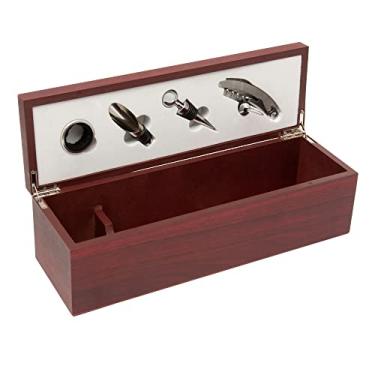 Imagem de Porta Vinho com 5 Peças Caixa de Madeira Mimo Style Marrom/Branco/Prata