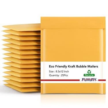 Imagem de Fuxury Kraft Bubble Mailers 21,5 x 30,5 cm, pacote com 25, envelopes acolchoados de forte adesão #2, envelopes com autovedação, envelopes acolchoados, embalagem de livros para pequenas empresas, amarelo