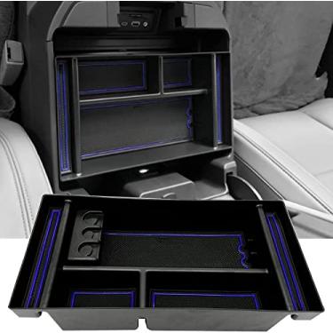 Imagem de JOMARK para GMC Sierra 1500 2019, acessórios Chevy Silverado 1500, bandeja organizadora de console central, também para Chevy Silverado/GMC Sierra 2020 1500/2500 HD/3500 HD – Apenas modelos de console central completo (azul)