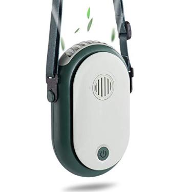 Imagem de Ventilador de pescoço portátil para pendurar com as mãos livres, ventilador pessoal usável com bateria, recarregável por USB, 3 velocidades, ajustável, mini ventilador de resfriamento para mulheres, meninas, homens, acampamento, escritório, ao ar livre (verde + verde claro)