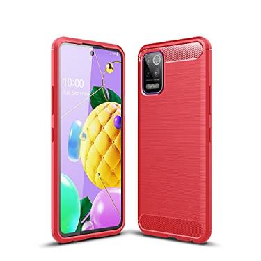 Imagem de HONGYAN Capa de telefone Para o caso escovado da fibra do carbono da textura do LG K52 Capa protetora