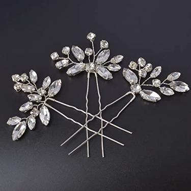 Imagem de Acessórios de cabelo para noivas, Beusoulover 3 peças de cristal para casamento, pino de cabelo de noiva feito à mão com strass para mulheres, meninas, damas de honra (prata)