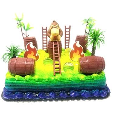 Imagem de Conjunto de 15 peças de bolo de aniversário Super Mario Brothers Donkey Kong com personagens do Donkey Kong e amigos e acessórios decorativos