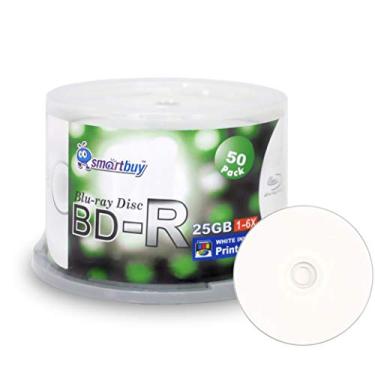 Imagem de Smartbuy 50 discos 25gb 6X Bd-r BDR Blu-ray camada única cubo de jato de tinta branco imprimível dados em branco disco de mídia gravável com caixa de bolo/embalagem de eixo