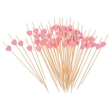 Imagem de AKOAK 100 unidades feitas à mão 12 cm coração rosa palitos de coquetel sanduíche frutas palitos coquetel artigos de festa