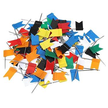 Imagem de 100PCS Map Flag Push Pins,Multicolored Decorative Map Tacks Plastic Head with Steel Point for Cork Bulletin Board,Colorful Map Tacks Push Tacks for Learning Working