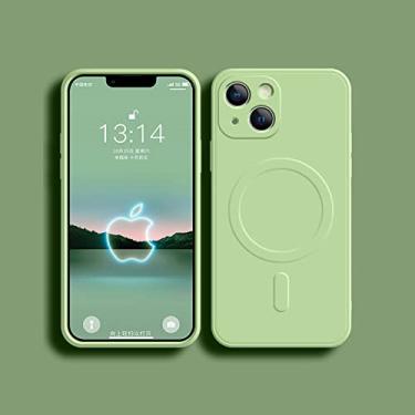 Imagem de Capa de ímã de silicone líquido para iPhone 11 12 13 Pro Max X Xs Xr 8 Plus 13Mini 12Mini carregador sem fio capa magnética de telefone, verde fosco, para iPhone 13