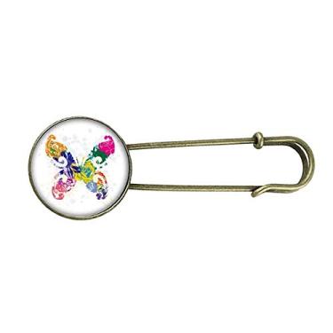 Imagem de Borboleta colorida com padrão floral grafite retrô broche de metal clipe jóias