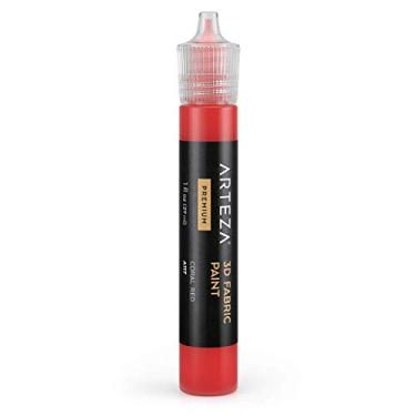 Imagem de ARTEZA Tinta de tecido 3D, vermelho coral A117, tubo de 28 g, tinta têxtil segura para lavadora e secadora para roupas, acessórios, cerâmica, vidro e projetos DIY